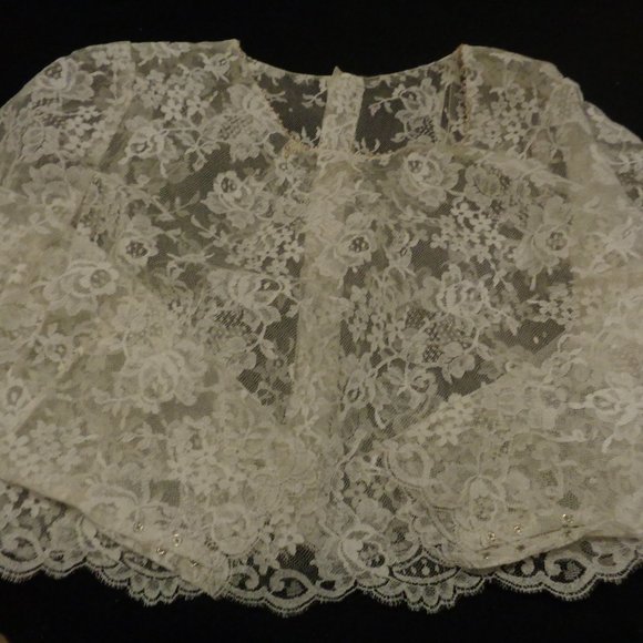 WEDDING WHITE PARTY BEADED LACEY OVER BLOUSE M - Picture 6 of 8